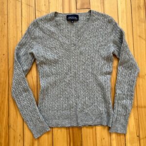 Jones New York Signature Gray 100% Cashmere Cable Knit V-Neck Sweater Womens S